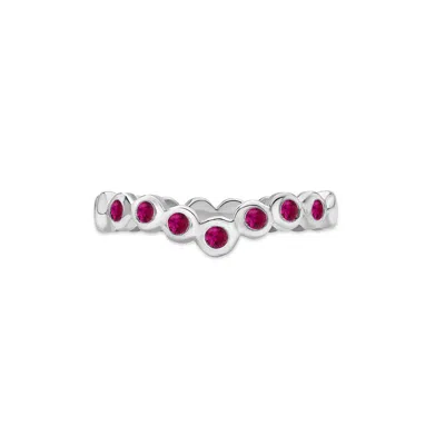 Dower & Hall 3mm Ruby Dewdrop Wishbone Twinkle™ Ring In Red,silver