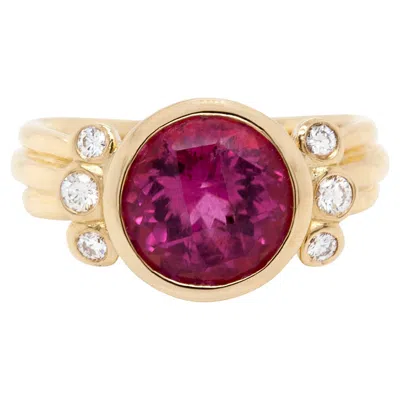 Pre-owned Dower & Hall Dower And Hall 4.05ct Round Pink Tourmaline And Diamond 18ct Gold Dress Ring