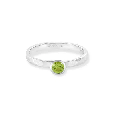 Dower & Hall 4mm Peridot Hammered Twinkle Ring In Green,silver