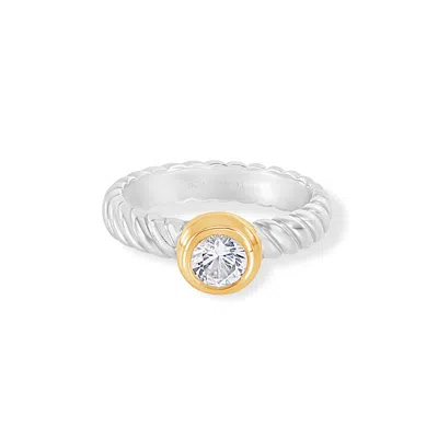 Dower & Hall 5mm Lab Grown White Sapphire Twist Twinkle Ring In Metallic