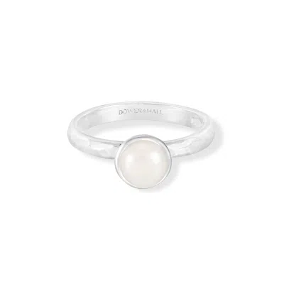 Dower & Hall 6mm White Pearl Hammered Twinkle Ring In White,silver