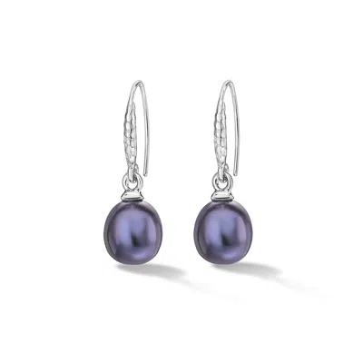 Dower & Hall 8mm Oval Peacock Luna Pearl Drop Earrings In Purple