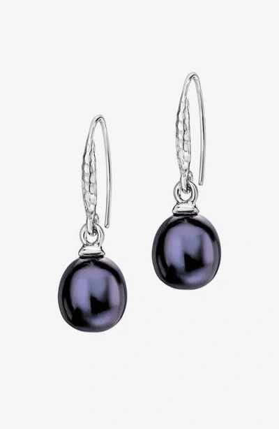 Dower & Hall 8mm Oval Peacock Luna Pearl Drop Earrings In Silver