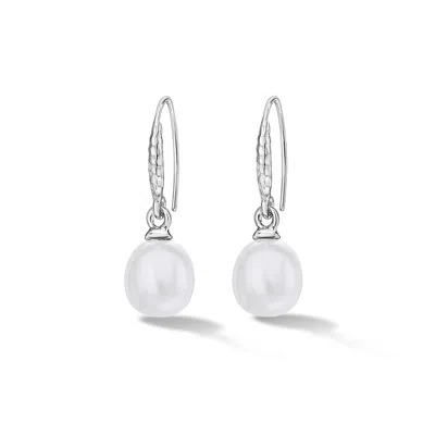 Dower & Hall 8mm Oval White Luna Pearl Drop Earrings