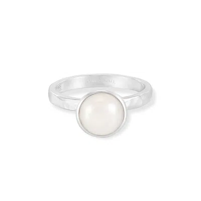 Dower & Hall 8mm White Pearl Hammered Twinkle Ring In White,silver