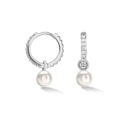 Dower & Hall 9k Diamond & Round Pearl Drop Hoops In Metallic