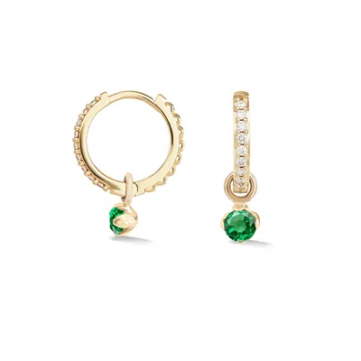 Dower & Hall 9k Diamond Hoops With Demantoid Lotus Drops In Gold