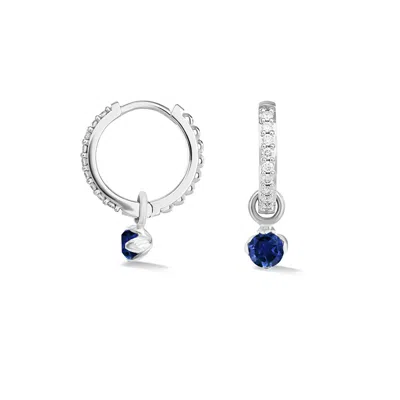 Dower & Hall 9k Diamond Hoops With Sapphire Lotus Drops In Blue