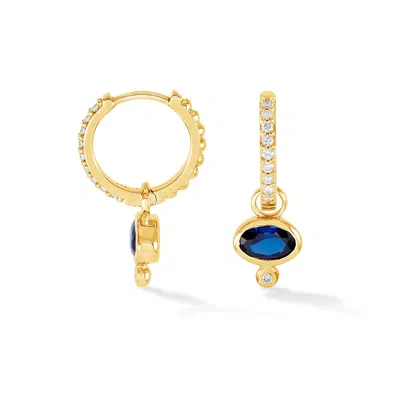 Dower & Hall 9k Diamond Stargazer Hoops With Blue Sapphire Oval Drops In Gold