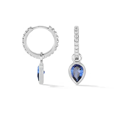 Dower & Hall 9k Diamond Stargazer Hoops With Blue Sapphire Tear Drops In Metallic