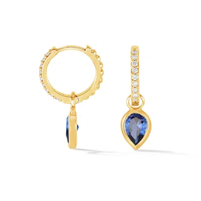 Dower & Hall 9k Diamond Stargazer Hoops With Blue Sapphire Tear Drops In Pattern