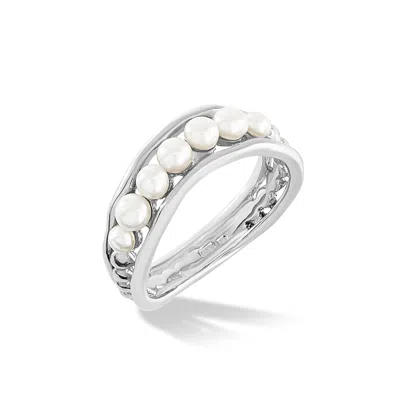 Dower & Hall 9k Gold & Pearl Waterfall Ring In Gold,white