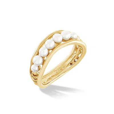 Dower & Hall 9k Gold & Pearl Waterfall Ring In Gold,white