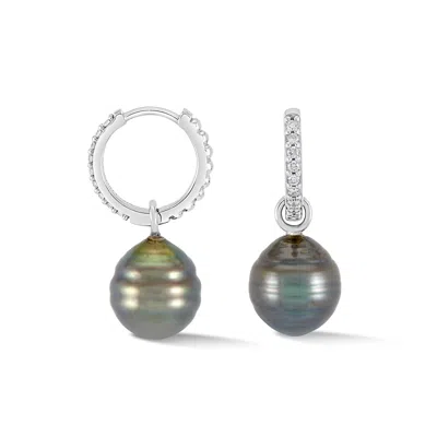 Dower & Hall 9k Gold Diamond And Tahitian Pearl Huggie Hoops In Multi