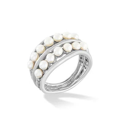 Dower & Hall 9k Gold Double Row Pearl Waterfall Ring In Gold,white