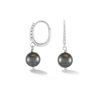 Dower & Hall 9k Gold Tahitian Luna Pearl™ Hoops In Silver