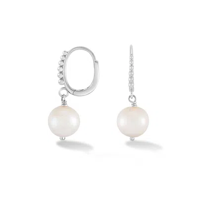 Dower & Hall 9k Gold White Luna Pearl™ Drop Hoops In Silver