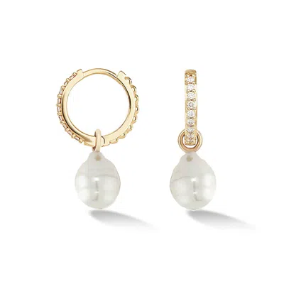 Dower & Hall 9k Medium Diamond Hoops & South Sea Pearl Drops In Purple
