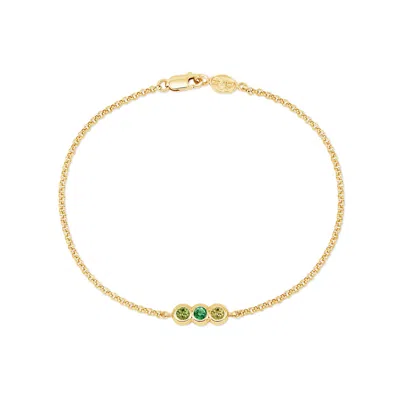 Dower & Hall 9k Round 3mm Trio Greens Dew Drop Chain Bracelet In Gold