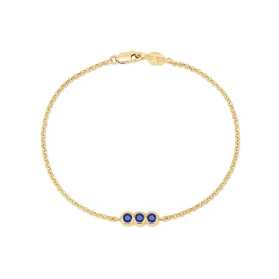 Dower & Hall 9k Round 3mm Trio Sapphire Dewdrop Chain Bracelet In Gold