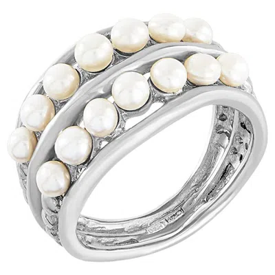 Pre-owned Dower & Hall 9k White Gold Double Row Pearl Waterfall Ring