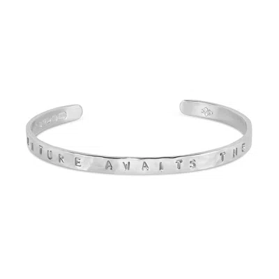 Dower & Hall ‘adventure Awaits The Bold' Hand-stamped Hammered Nomad Bangle In Silver