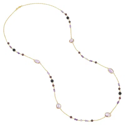 Pre-owned Dower & Hall Amethyst, Garnet & Onyx Array Necklace In Gold Vermeil In Purple