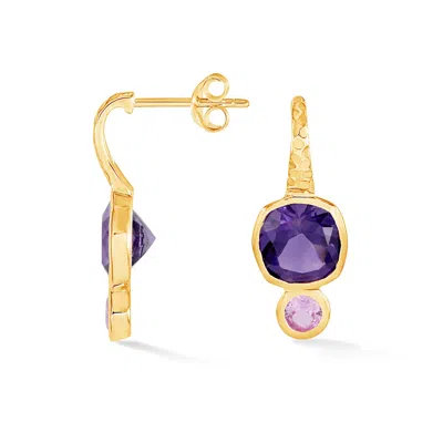 Dower & Hall Amethyst Hammered Hoop Earrings In Gold