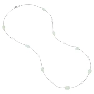 Pre-owned Dower & Hall Aquamarine And White Pearl Array Necklace In Sterling Silver