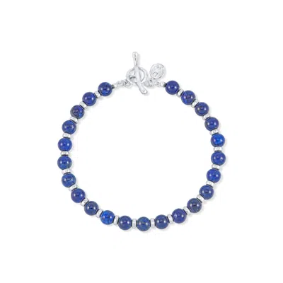 DOWER & HALL BLUE MEN'S LAPIS & HALO BEAD BRACELET IN STERLING SILVER