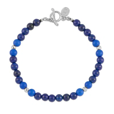 Dower & Hall Blue Men's Mixed Lapis & Disco Balls Bracelet In Sterling Silver