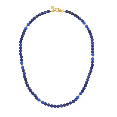 Dower & Hall Blue Men's Mixed Lapis & Disco Balls Necklace In Gold Vermeil