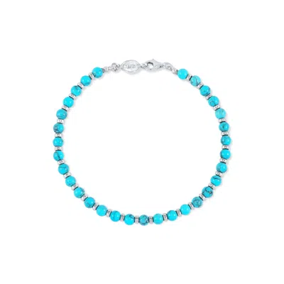 Dower & Hall Blue Men's Turquoise & Halo Bead Bracelet In Sterling Silver