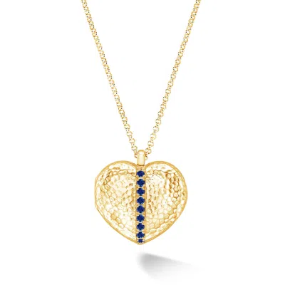 Dower & Hall Blue Sapphire 23mm Heart Lumiere Locket In Gold