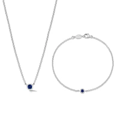 Dower & Hall Blue Sapphire Dewdrop Necklace And Bracelet Set In Silver,blue