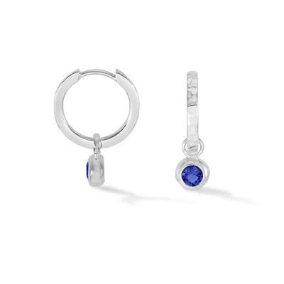 Dower & Hall Blue Sapphire Hammered Huggie Hoops In Silver