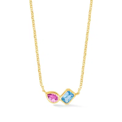 Dower & Hall Blue Topaz & Pink Quartz Duo Tutti Frutti Necklace In Gold