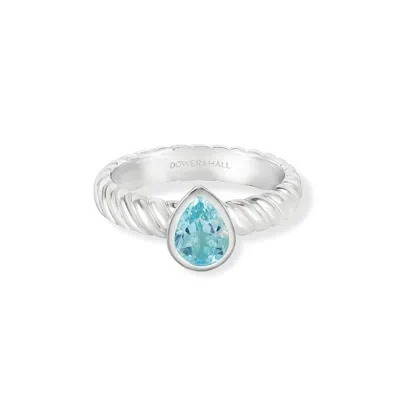 Dower & Hall Blue Topaz Pear Twist Twinkle Ring In Silver