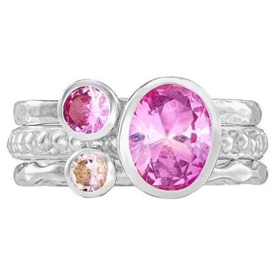 Pre-owned Dower & Hall Blush Twinkle Stacking Rings In Sterling Silver In Multi
