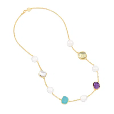 Dower & Hall Candy Gemstone & Baroque Pearl Pebble Necklace In Gold