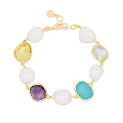 Dower & Hall 'candy' Gemstone & Pearl Pebble Bracelet In Gold
