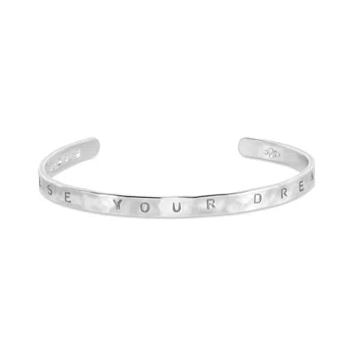 Dower & Hall ‘chase Your Dreams' Hand-stamped Hammered Nomad Bangle In Silver