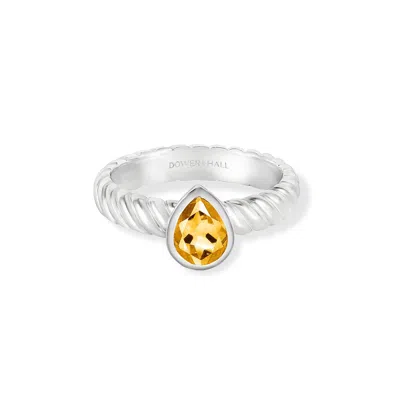 Dower & Hall Citrine Pear Twist Twinkle Ring In Silver,yellow