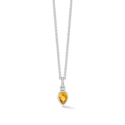 Dower & Hall Citrine Peardrop Necklace In Silver