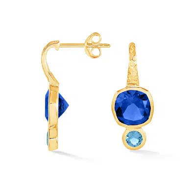 Dower & Hall Cobalt Blue Hammered Hoop Earrings In Gold