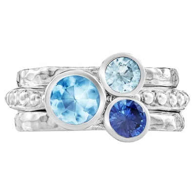 Pre-owned Dower & Hall Cosmic Twinkle Stacking Rings In Sterling Silver In Multi
