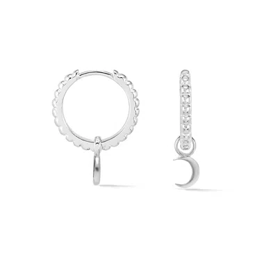 Dower & Hall Dotty Moon Charm Huggie Hoops In Metallic