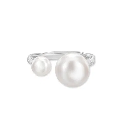Dower & Hall Double White Freshwater Pearl Ring In White,silver