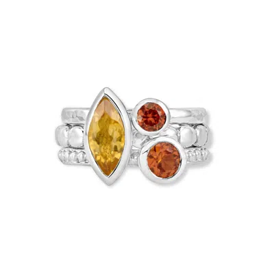 Dower & Hall Ember Twinkle™ Ring Stack In Dots,silver,yellow,orange