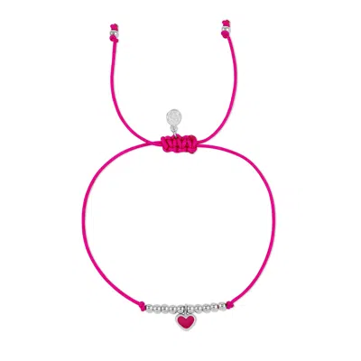 Dower & Hall Enamel Heart Misanga Cord Bracelet In Pink